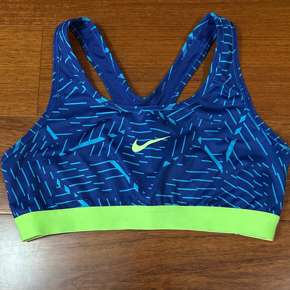 Nike Women's Blue and Neon Green Swim Top, size M-NWOT